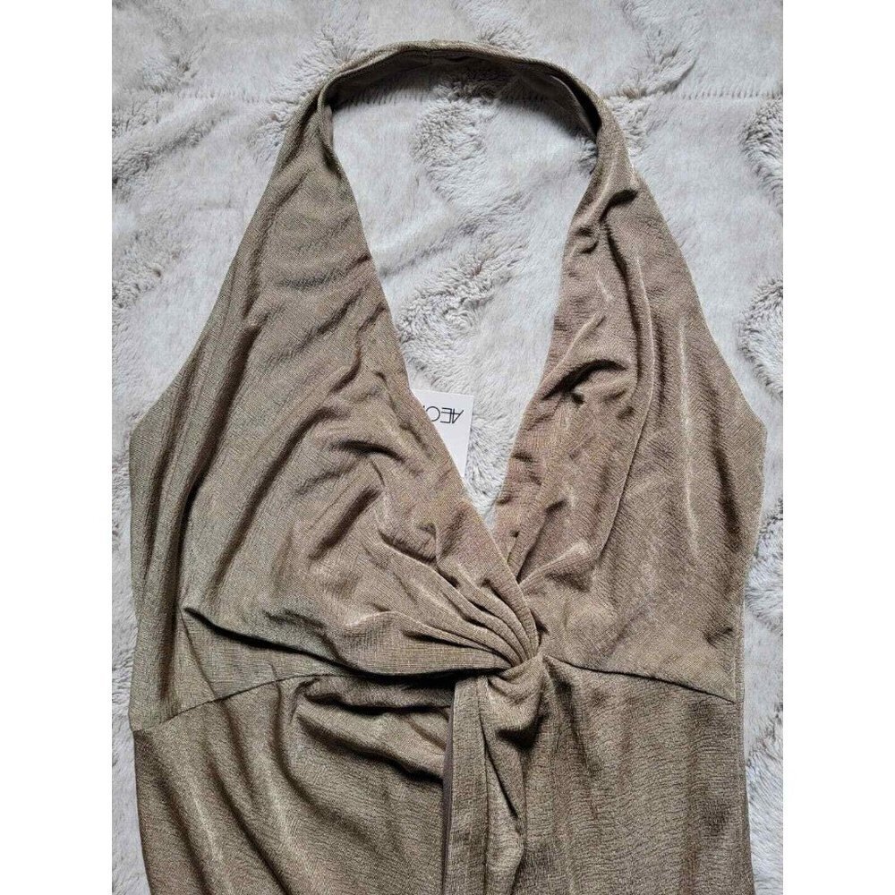 Aeom Metallic Shimmer Bronze Gold Halter Neck Maxi Dress NWT Size L - Picture 6 of 11